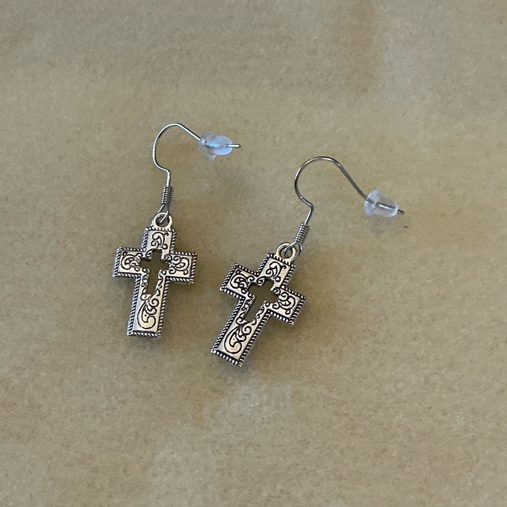 Elegant Silvery Cross Earrings